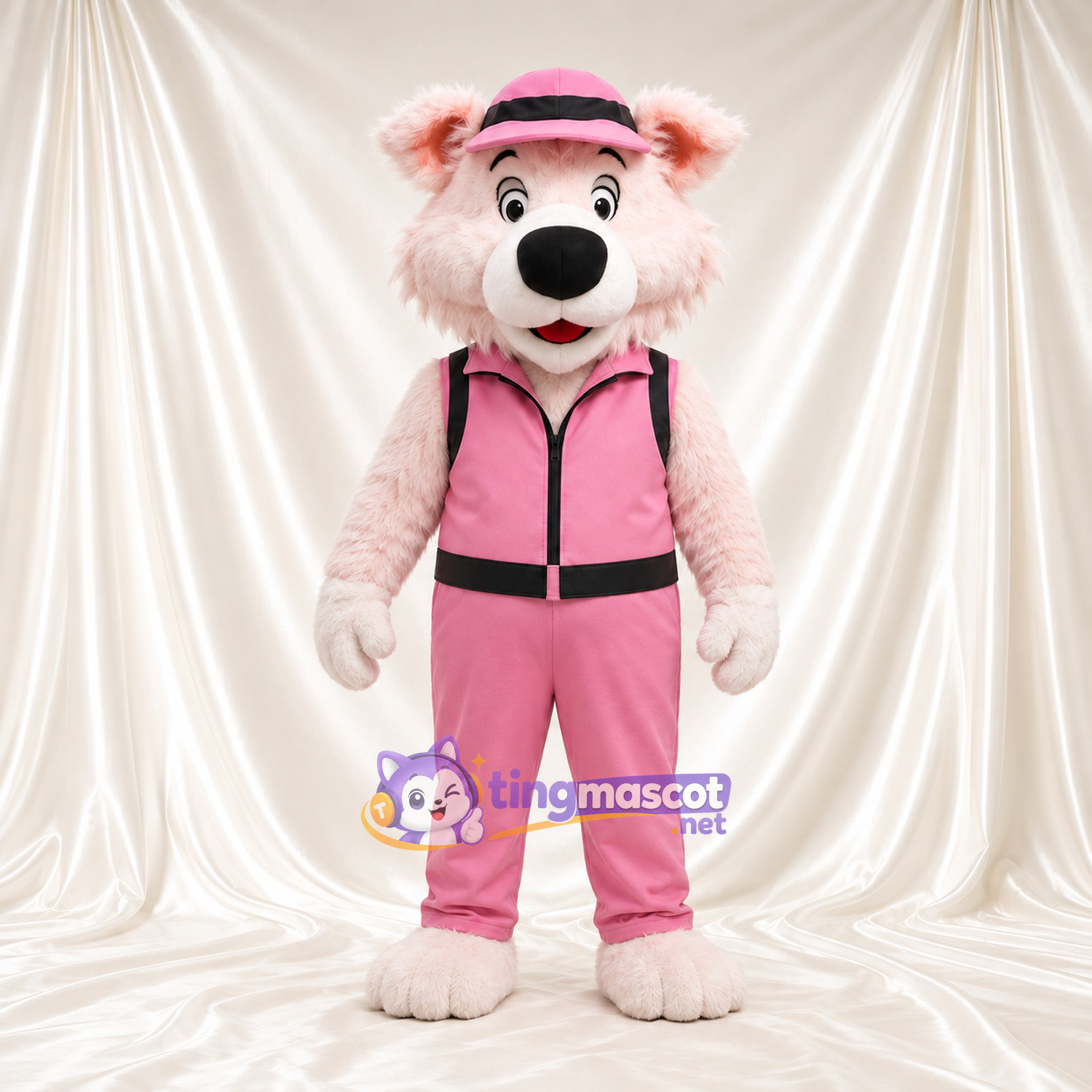 Maskottchenkostüm Eisbär – weiß – Trainingsanzug (rosa) Maskottchenkostüm Eisbär – weiß – Trainingsanzug (rosa)
