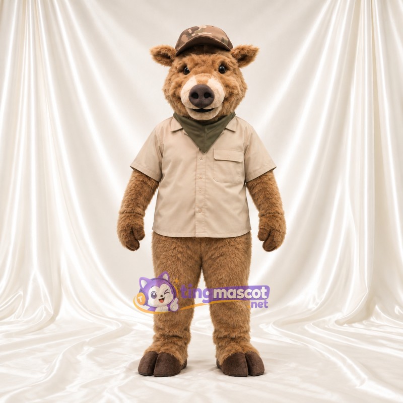 Costume de mascotte Sanglier – marron – Chemise (beige); Casquette Costume de mascotte Sanglier – marron – Chemise (beige); Casquette
