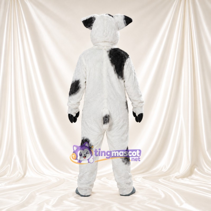 Black and White Pig Mascot Costume - Gray Hands and Feet and Large Patch Pattern Black and White Pig Mascot Costume - Gray Hands and Feet and Large Patch Pattern