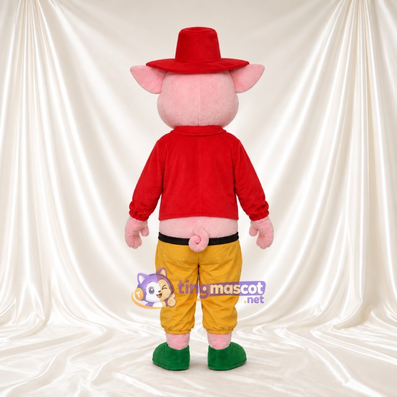 Costume de mascotte Cochon – rose – Chapeau (rouge); Veste Costume de mascotte Cochon – rose – Chapeau (rouge); Veste
