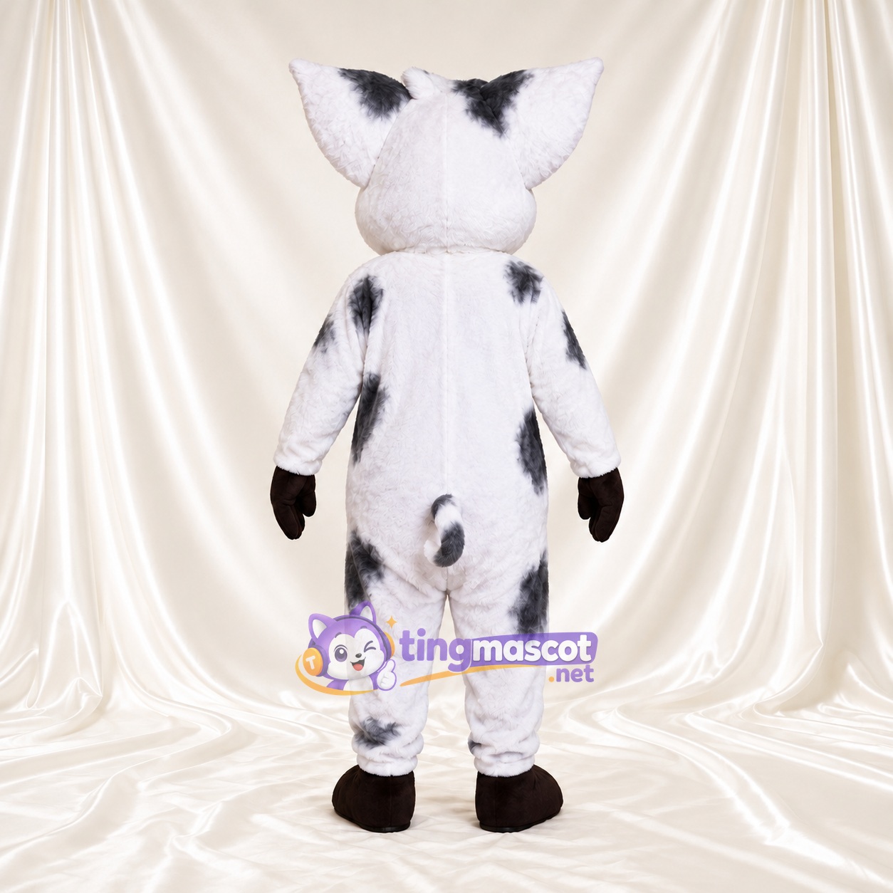 Black and White Pig Mascot Costume - Pink Inner Ears and Black Gloves Black and White Pig Mascot Costume - Pink Inner Ears and Black Gloves