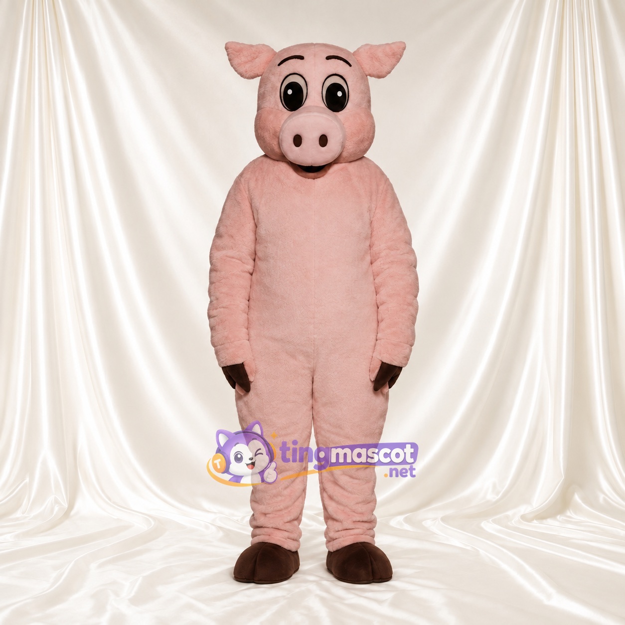 Costume de mascotte Cochon – rose – Mains (marron); Pieds (marron) Costume de mascotte Cochon – rose – Mains (marron); Pieds (marron)