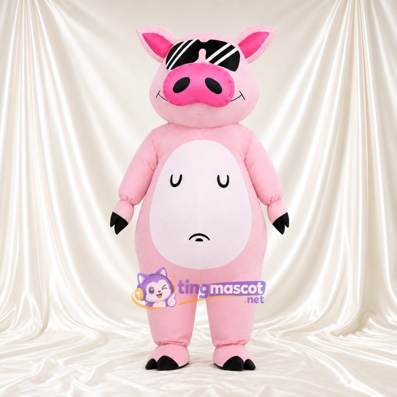 Costume de mascotte Cochon – rose – Tache autour d’un œil (noir) Costume de mascotte Cochon – rose – Tache autour d’un œil (noir)