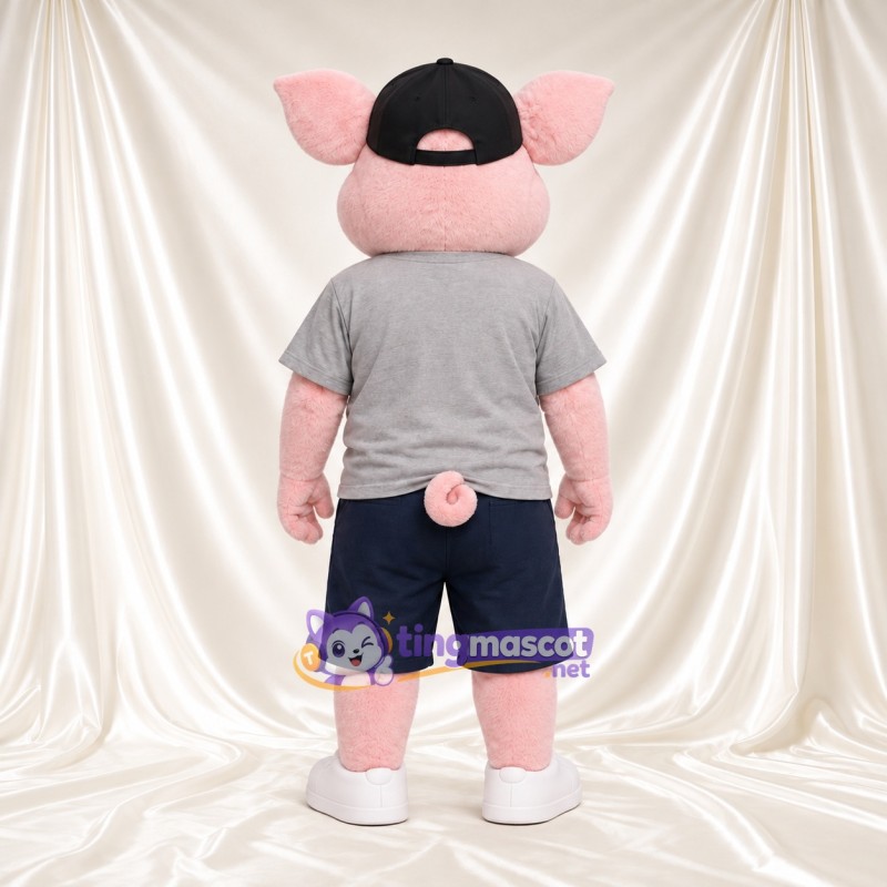 Costume de mascotte Cochon – rose – Chemise (gris); Short (noir) Costume de mascotte Cochon – rose – Chemise (gris); Short (noir)