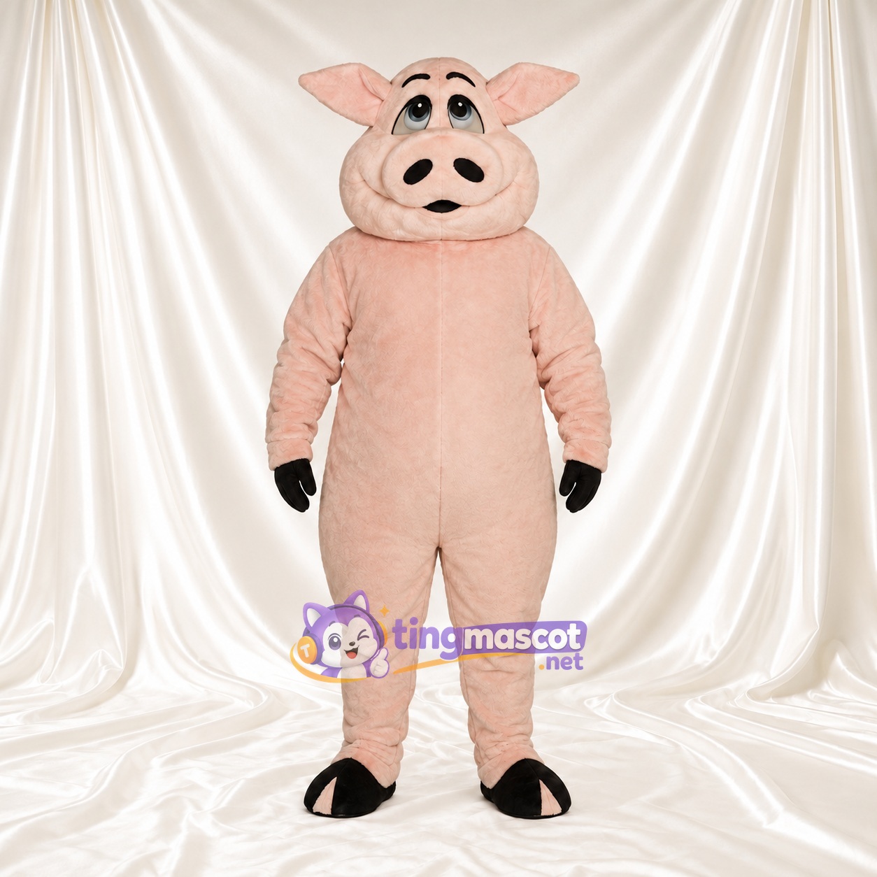 Costume de mascotte Cochon – pêche – Longues oreilles; Gants (noir) Costume de mascotte Cochon – pêche – Longues oreilles; Gants (noir)