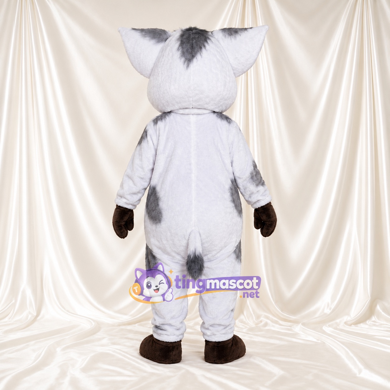 Black and White Pig Mascot Costume - Pink Inner Ears and Brown Hands Black and White Pig Mascot Costume - Pink Inner Ears and Brown Hands