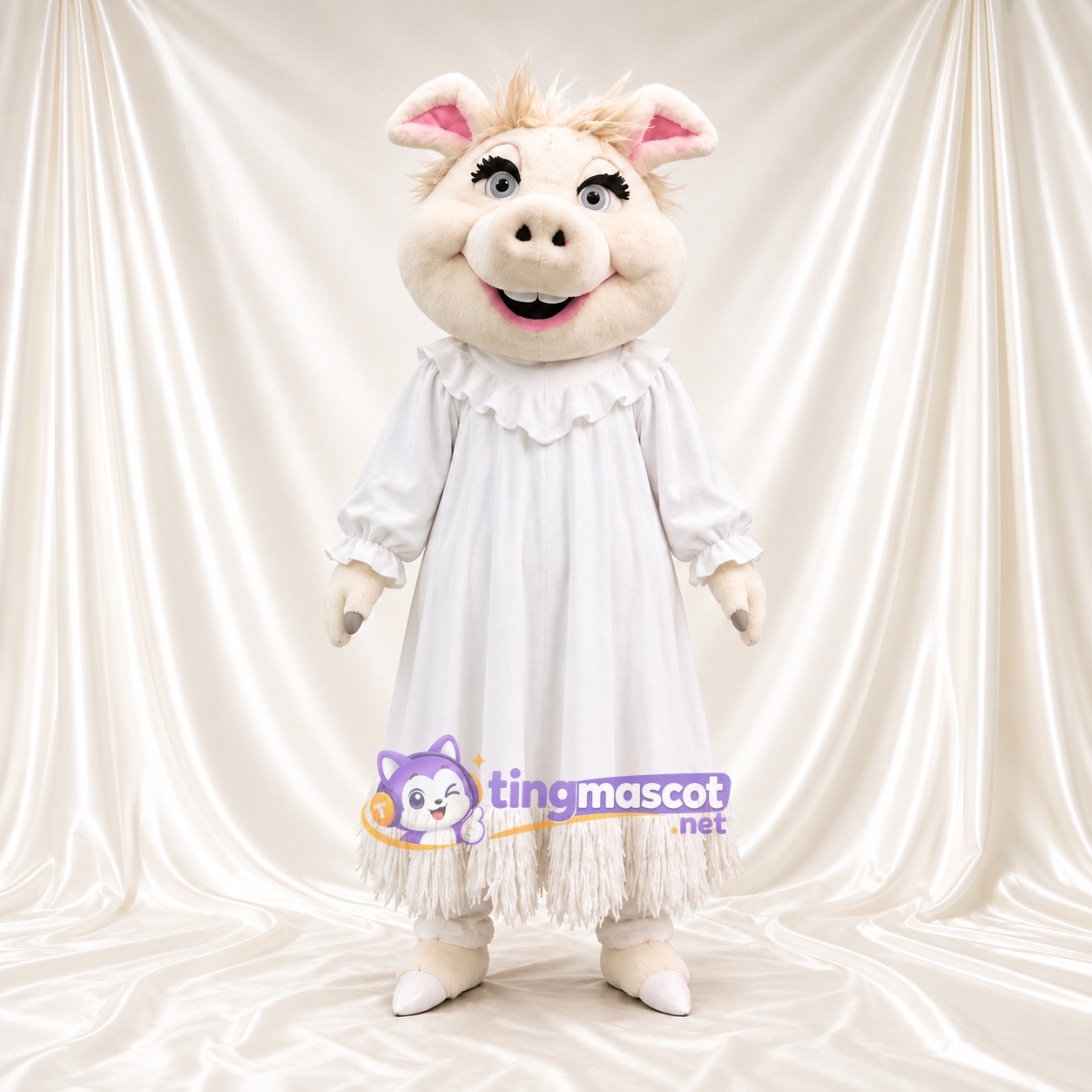 Costume de mascotte Cochon – blanc – Robe (blanc) Costume de mascotte Cochon – blanc – Robe (blanc)