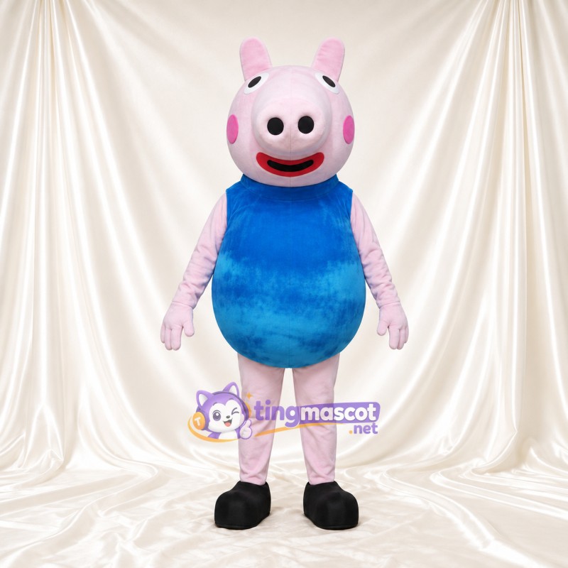 Light Purple Pig Mascot Costume - Blue Outfit Light Purple Pig Mascot Costume - Blue Outfit