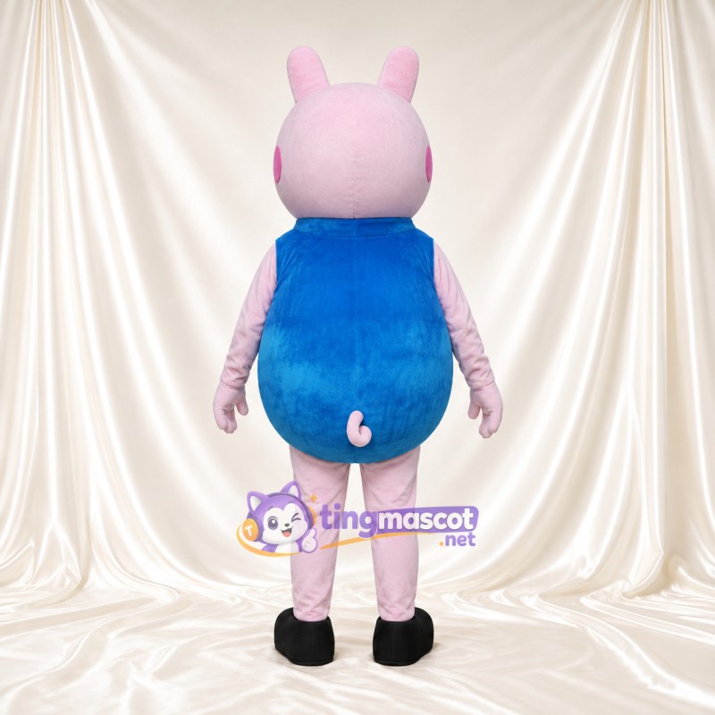 Light Purple Pig Mascot Costume - Blue Outfit Light Purple Pig Mascot Costume - Blue Outfit
