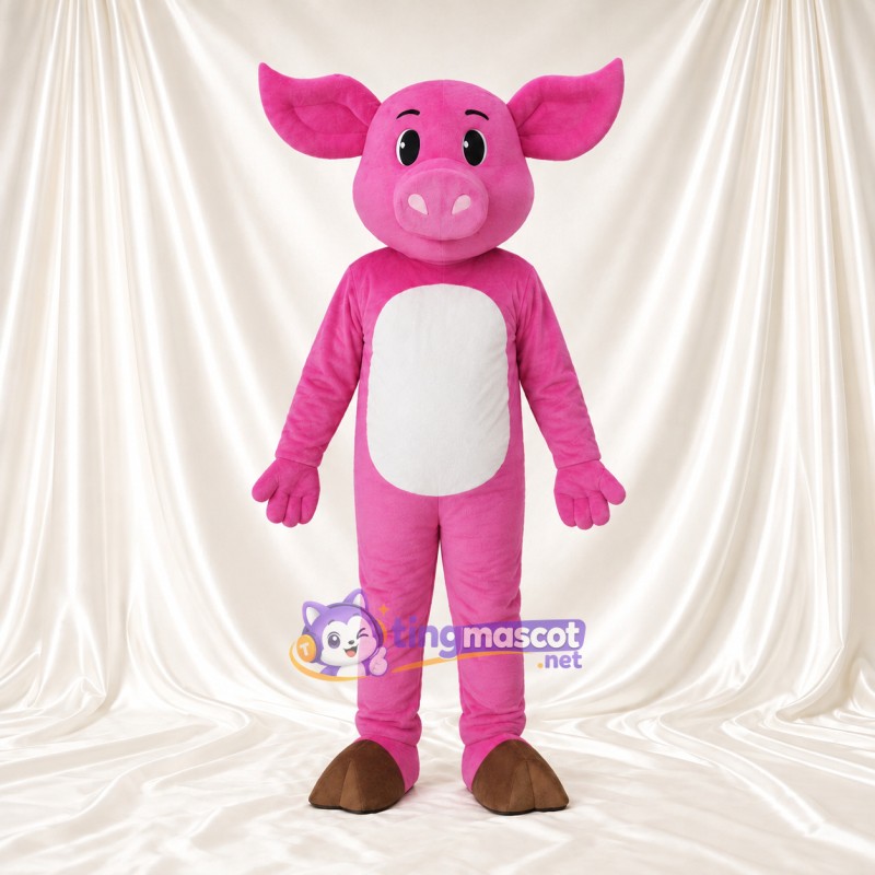 Costume de mascotte Cochon – rose vif – Ventre (blanc)