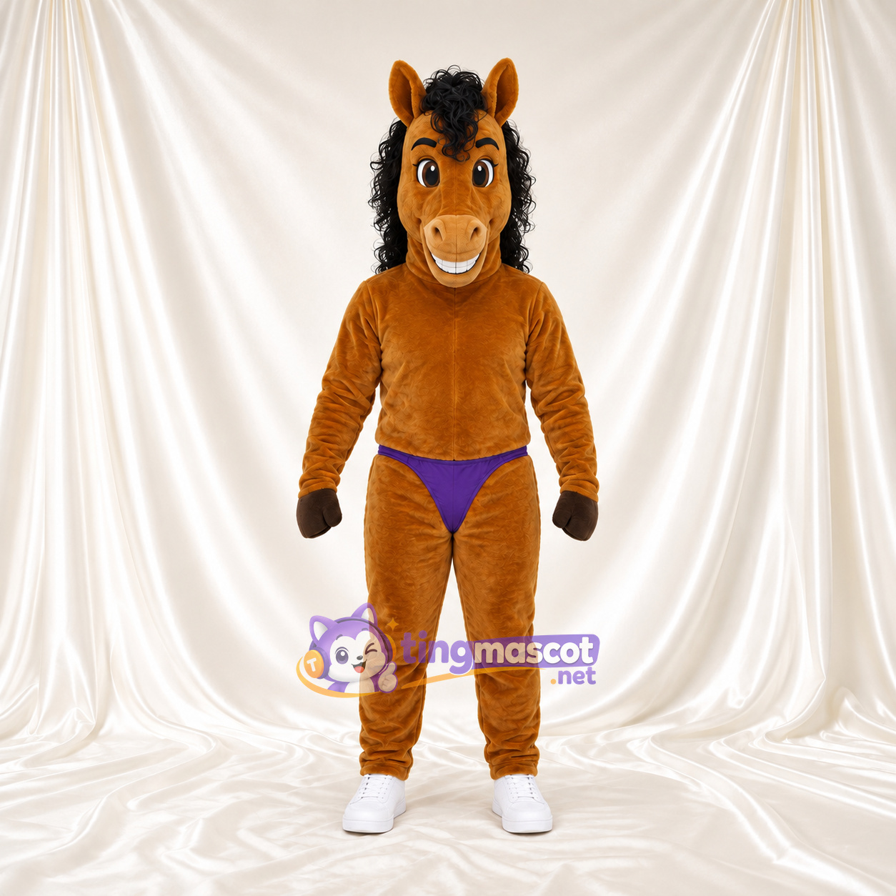 Costume de mascotte Cheval – orange – Short (violet) Costume de mascotte Cheval – orange – Short (violet)