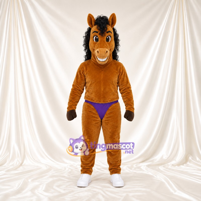 Costume de mascotte Cheval – orange – Short (violet) Costume de mascotte Cheval – orange – Short (violet)