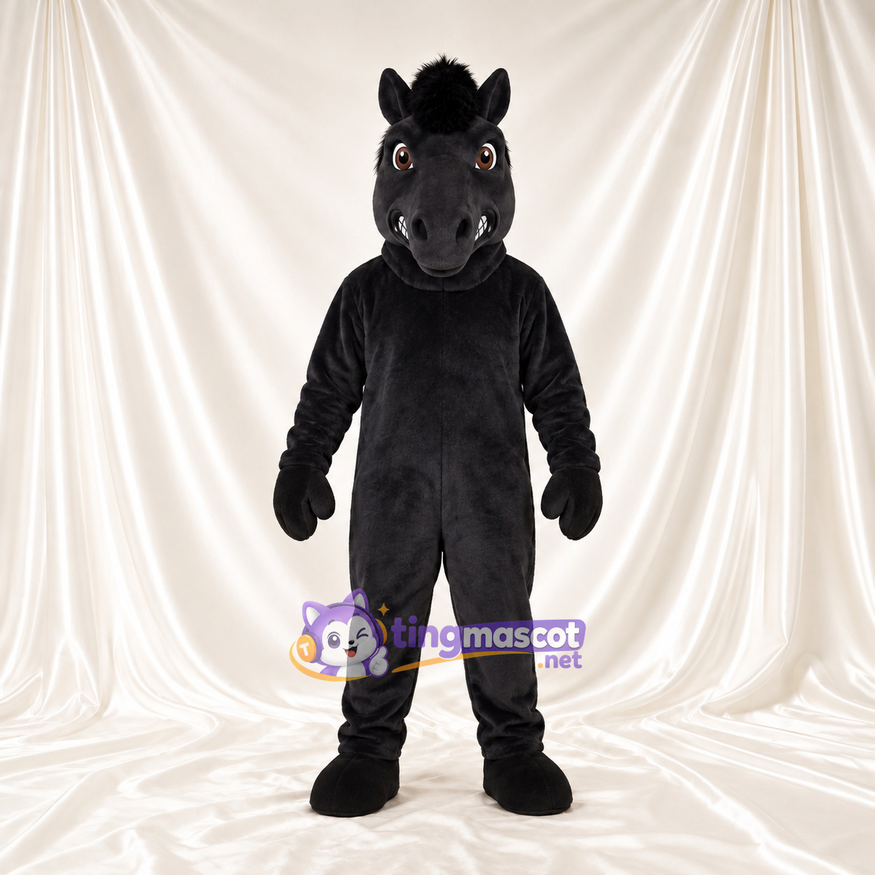 Black Horse Mascot Costume - Black Mane and Round Muzzle Black Horse Mascot Costume - Black Mane and Round Muzzle