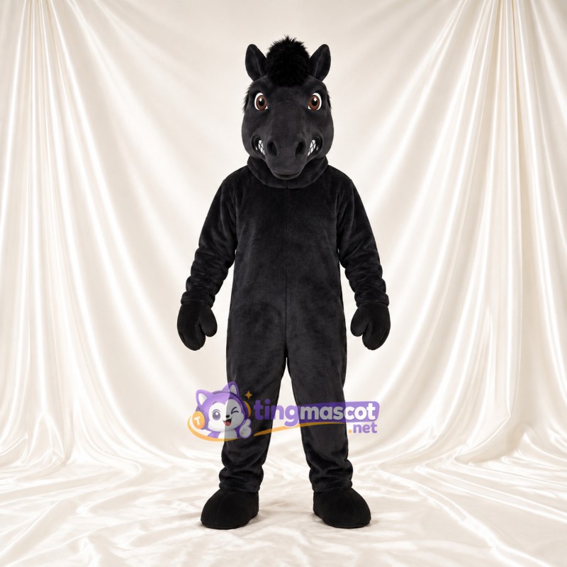Black Horse Mascot Costume - Black Mane and Round Muzzle Black Horse Mascot Costume - Black Mane and Round Muzzle