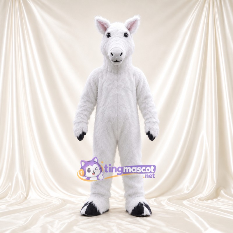 Costume de mascotte Cheval – blanc – Intérieur des oreilles (rose); Sabots (noir) Costume de mascotte Cheval – blanc – Intérieur des oreilles (rose); Sabots (noir)