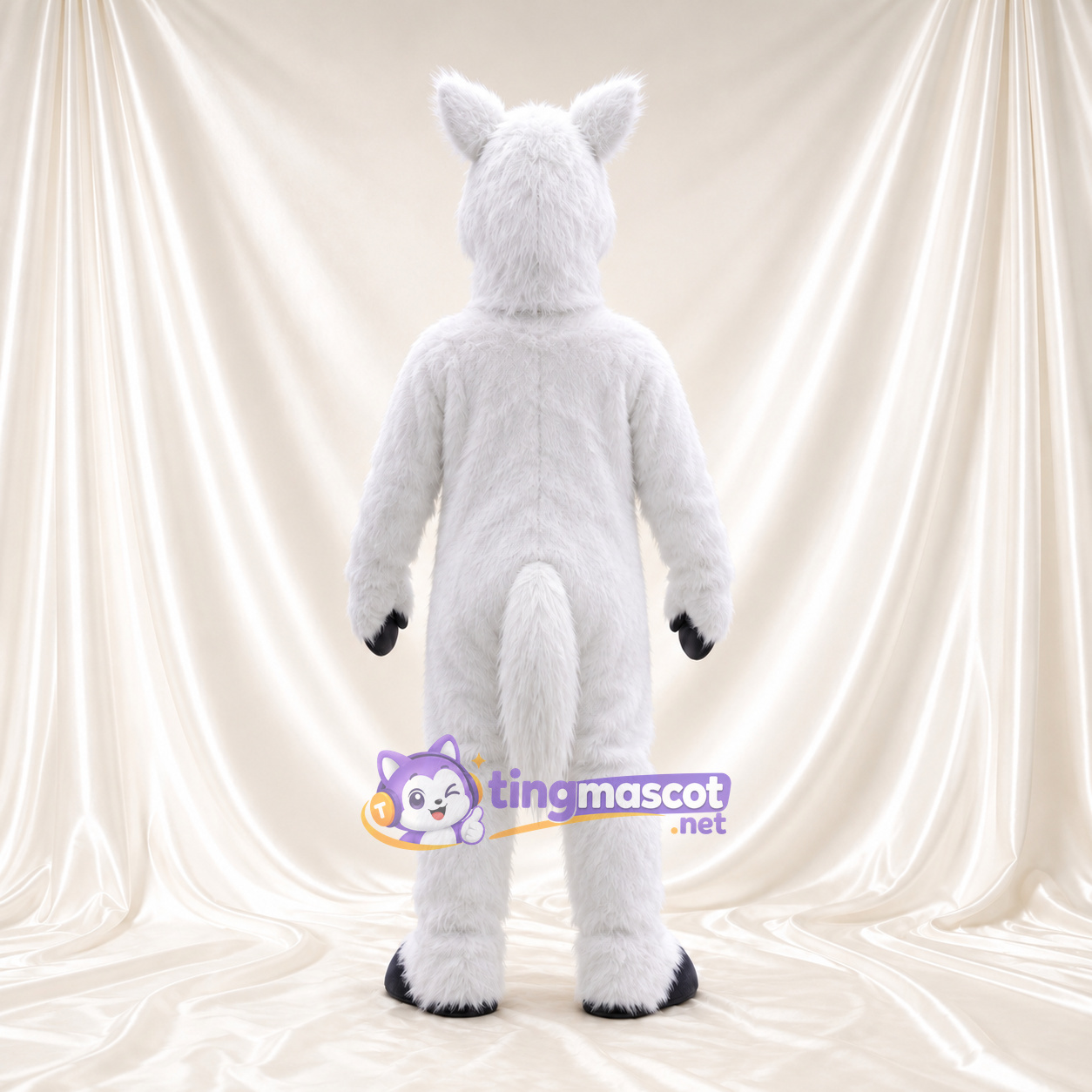 Costume de mascotte Cheval – blanc – Intérieur des oreilles (rose); Sabots (noir) Costume de mascotte Cheval – blanc – Intérieur des oreilles (rose); Sabots (noir)