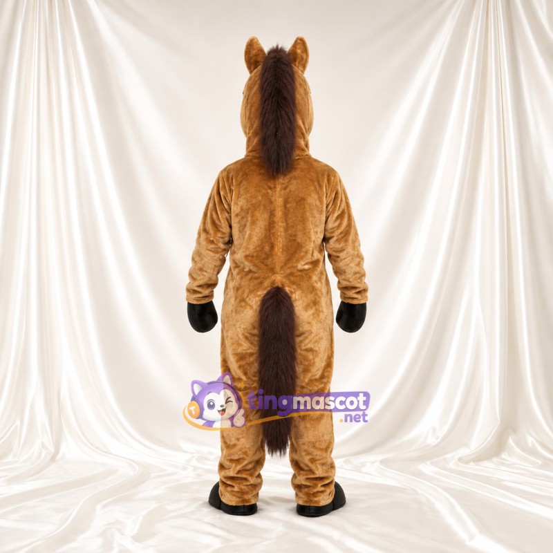Maskottchenkostüm Pferd – goldbraun – Mähne (braun); Handschuhe (schwarz) Maskottchenkostüm Pferd – goldbraun – Mähne (braun); Handschuhe (schwarz)