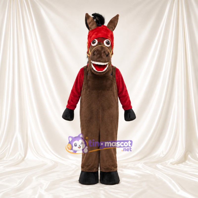 Maskottchenkostüm Pferd – braun – Stirnband (rot) Maskottchenkostüm Pferd – braun – Stirnband (rot)