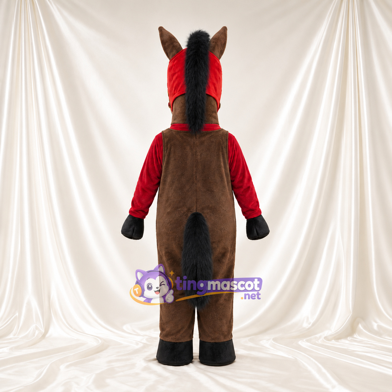 Maskottchenkostüm Pferd – braun – Stirnband (rot) Maskottchenkostüm Pferd – braun – Stirnband (rot)