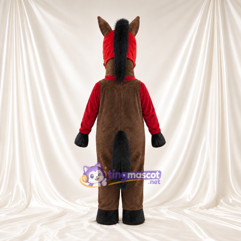 Maskottchenkostüm Pferd – braun – Stirnband (rot) Maskottchenkostüm Pferd – braun – Stirnband (rot)