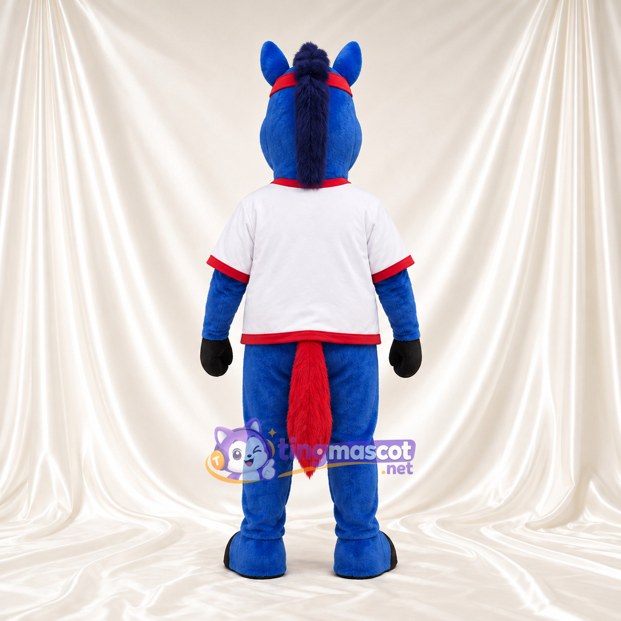 Costume de mascotte Cheval – bleu – Chemise (blanc); Crinière (rouge) Costume de mascotte Cheval – bleu – Chemise (blanc); Crinière (rouge)