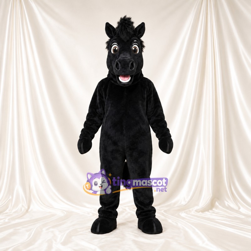 Black Horse Mascot Costume - Black Mane and Open Mouth Black Horse Mascot Costume - Black Mane and Open Mouth