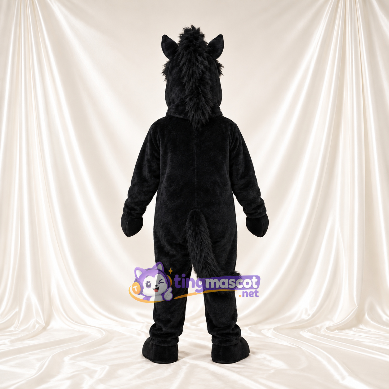 Black Horse Mascot Costume - Black Mane and Open Mouth Black Horse Mascot Costume - Black Mane and Open Mouth