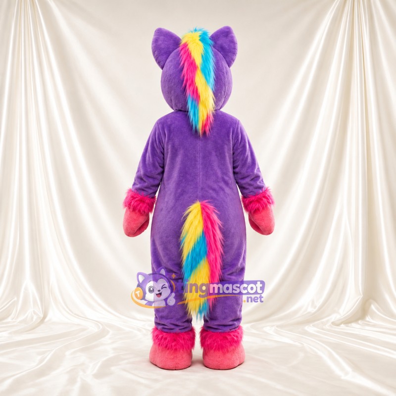 Maskottchenkostüm Einhorn – violett – Mähne (Regenbogenfarben); Schwanz Maskottchenkostüm Einhorn – violett – Mähne (Regenbogenfarben); Schwanz