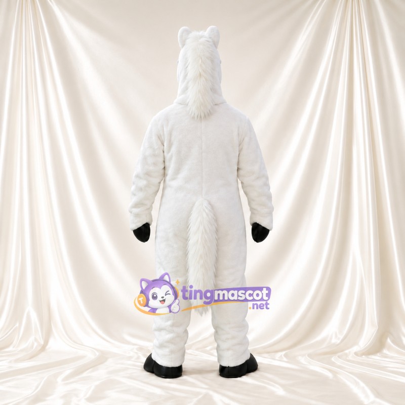 Costume de mascotte Cheval – blanc – Sabots (noir); Crinière (blanc) Costume de mascotte Cheval – blanc – Sabots (noir); Crinière (blanc)