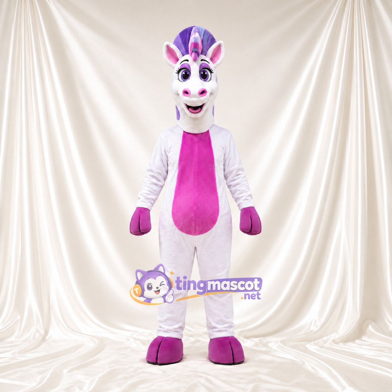 Costume de mascotte Zèbre – blanc / violet – Ventre (violet) Costume de mascotte Zèbre – blanc / violet – Ventre (violet)