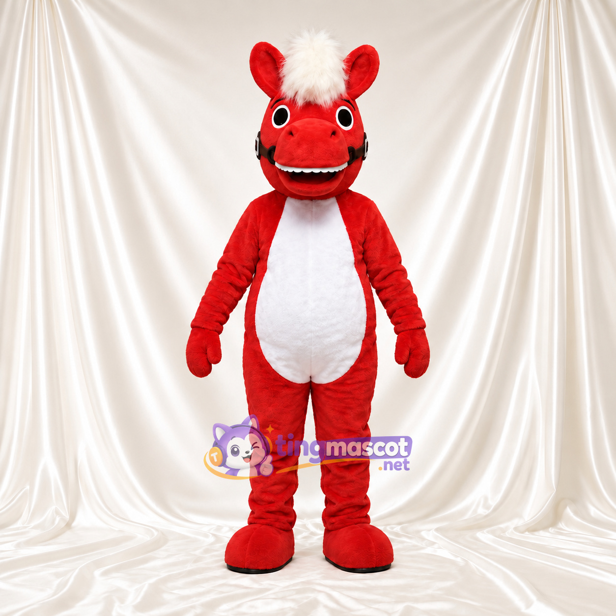Costume de mascotte Cheval – rouge – Crinière (blanc) Costume de mascotte Cheval – rouge – Crinière (blanc)