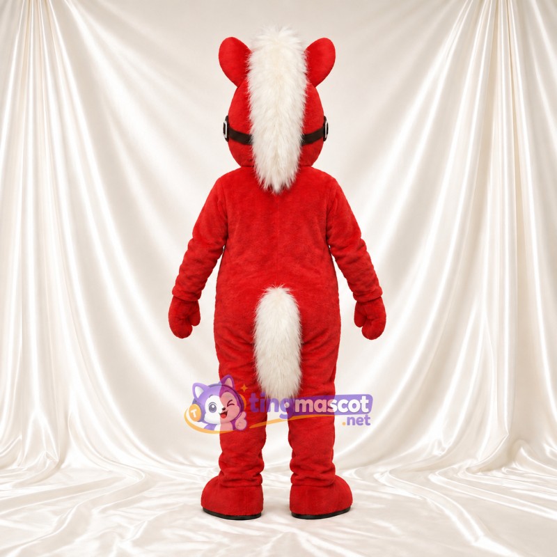 Costume de mascotte Cheval – rouge – Crinière (blanc) Costume de mascotte Cheval – rouge – Crinière (blanc)