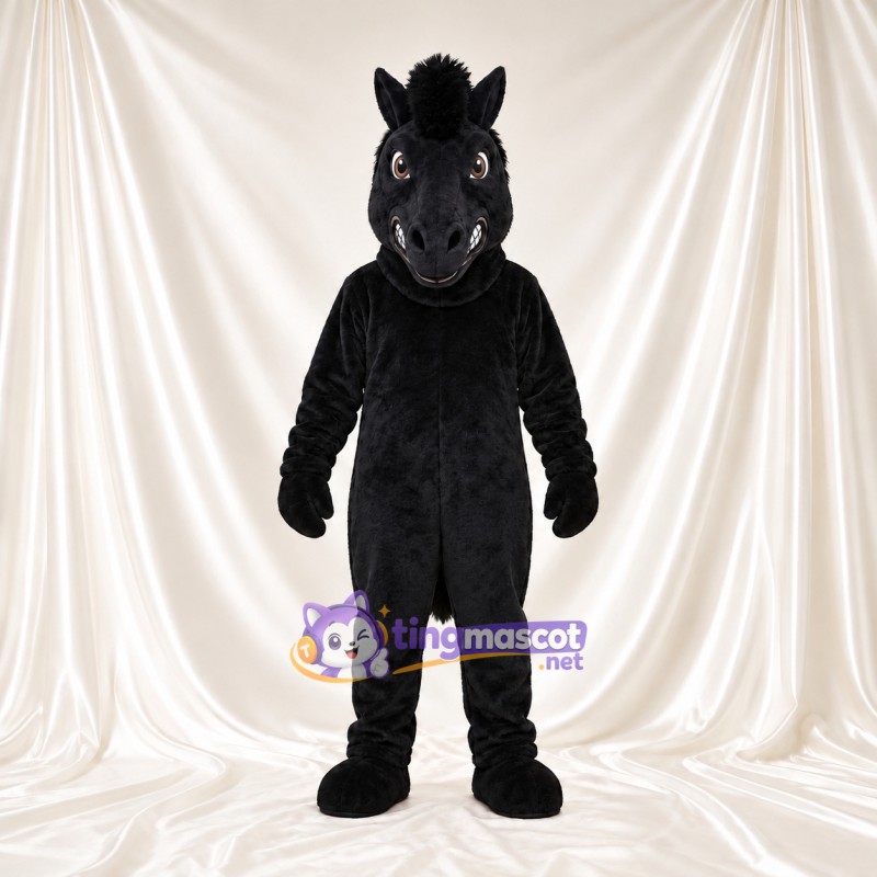 Black Horse Mascot Costume - Black Mane and Toothy Grin Black Horse Mascot Costume - Black Mane and Toothy Grin