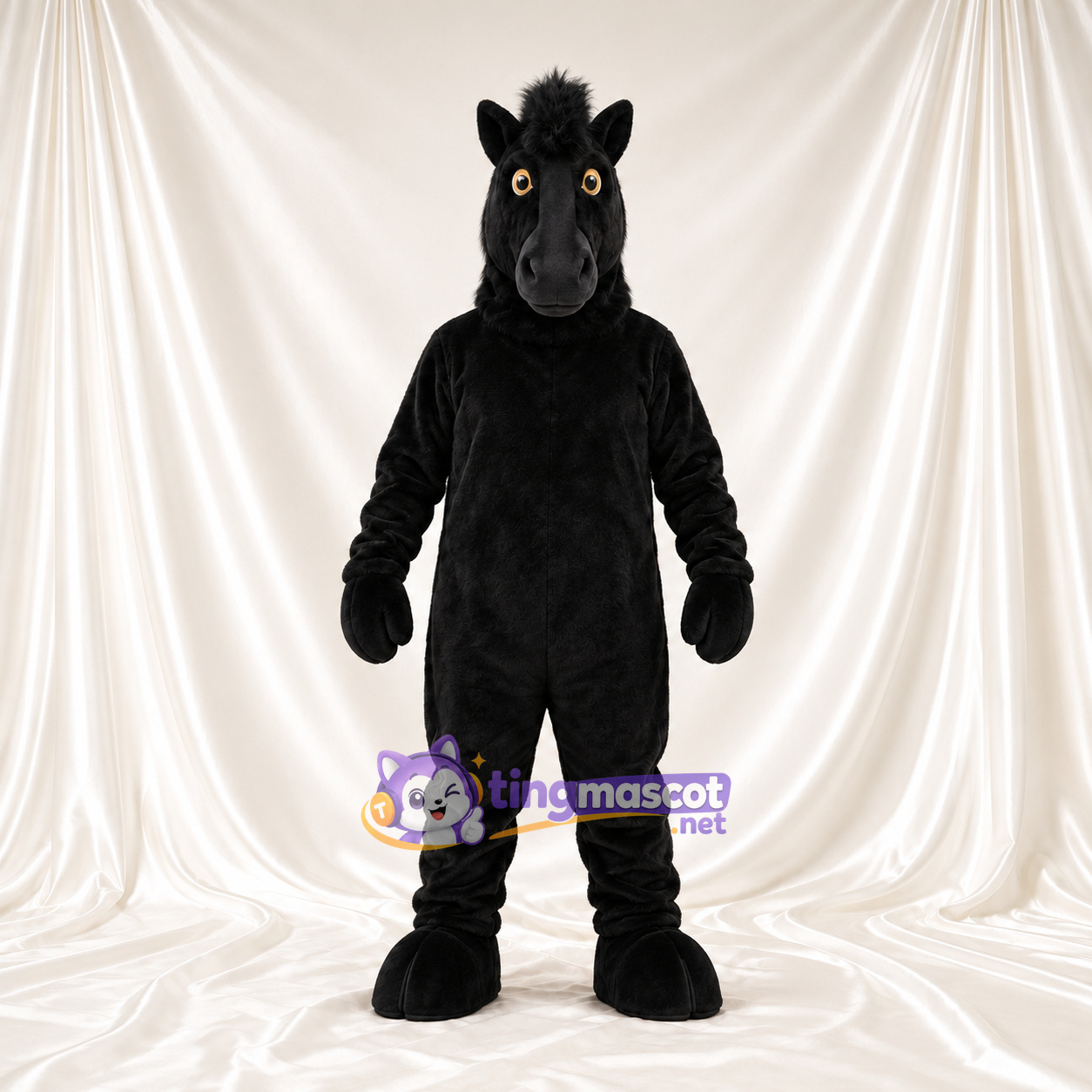 Black Horse Mascot Costume - Black Mane and Long Ears Black Horse Mascot Costume - Black Mane and Long Ears