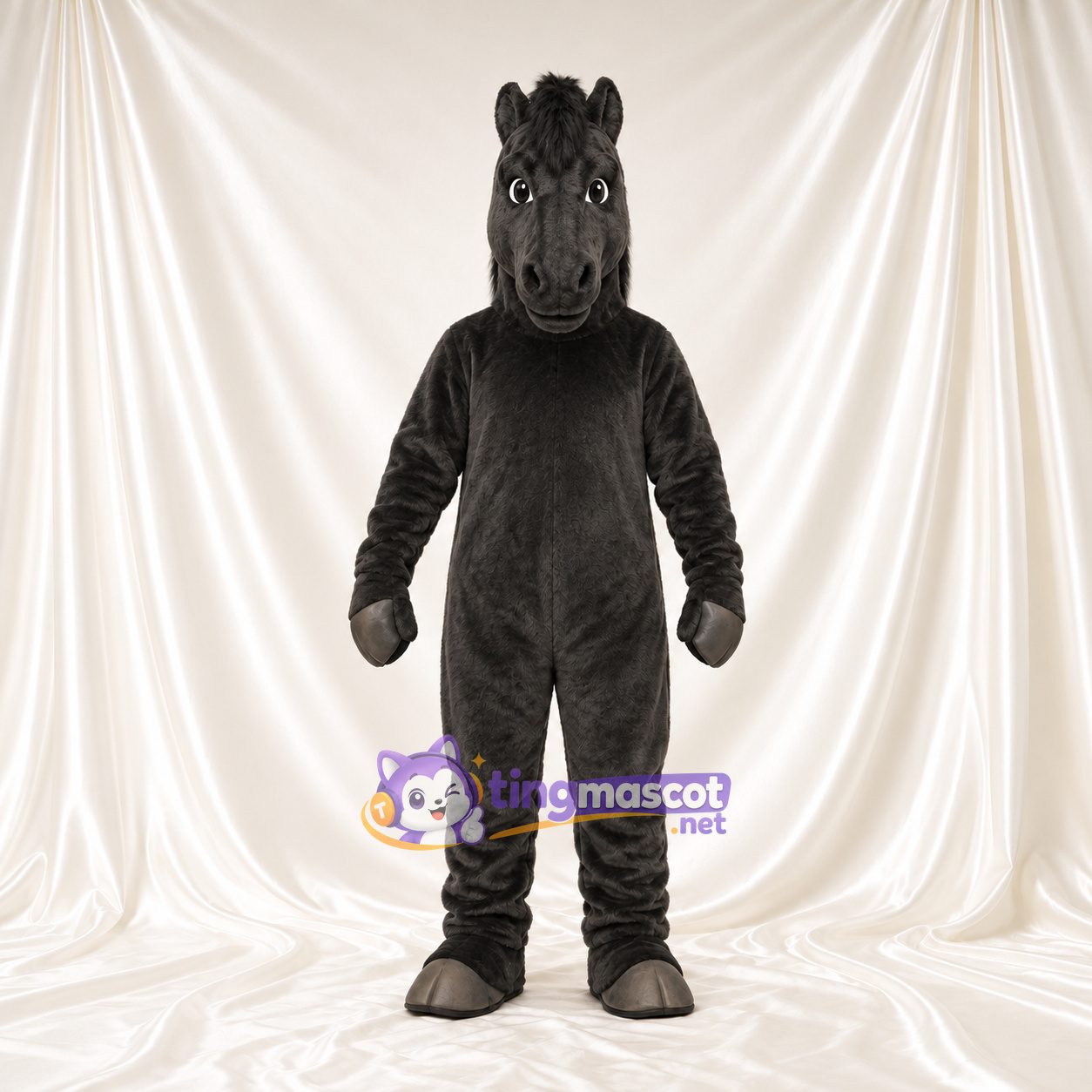 Costume de mascotte Cheval – gris – Crinière (noir); Museau allongé Costume de mascotte Cheval – gris – Crinière (noir); Museau allongé