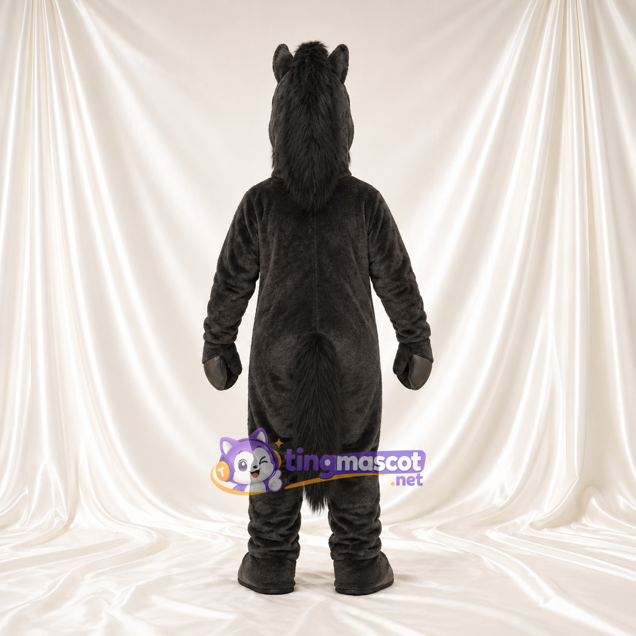 Costume de mascotte Cheval – gris – Crinière (noir); Museau allongé Costume de mascotte Cheval – gris – Crinière (noir); Museau allongé