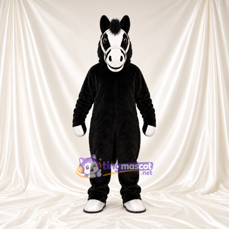 Black Horse Mascot Costume - White Hooves and White Face Black Horse Mascot Costume - White Hooves and White Face