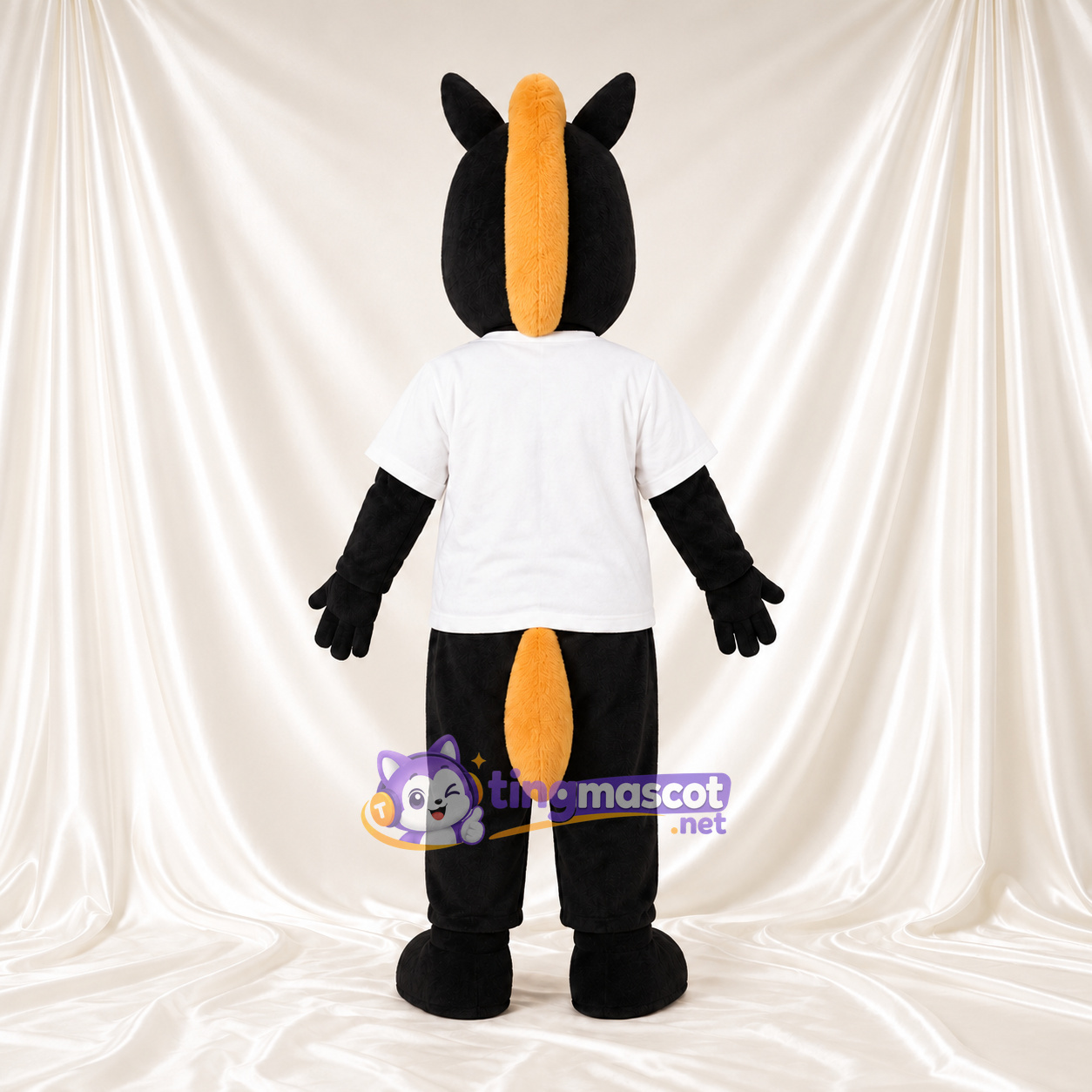 Costume de mascotte Cheval – noir – Chemise (blanc); Crinière (jaune) Costume de mascotte Cheval – noir – Chemise (blanc); Crinière (jaune)