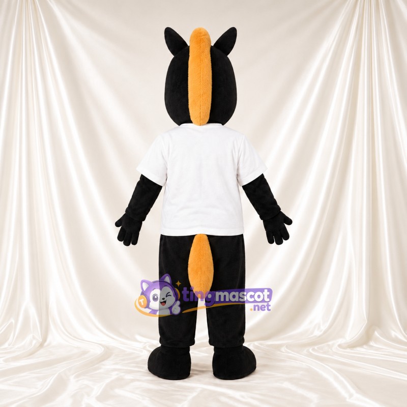 Costume de mascotte Cheval – noir – Chemise (blanc); Crinière (jaune) Costume de mascotte Cheval – noir – Chemise (blanc); Crinière (jaune)