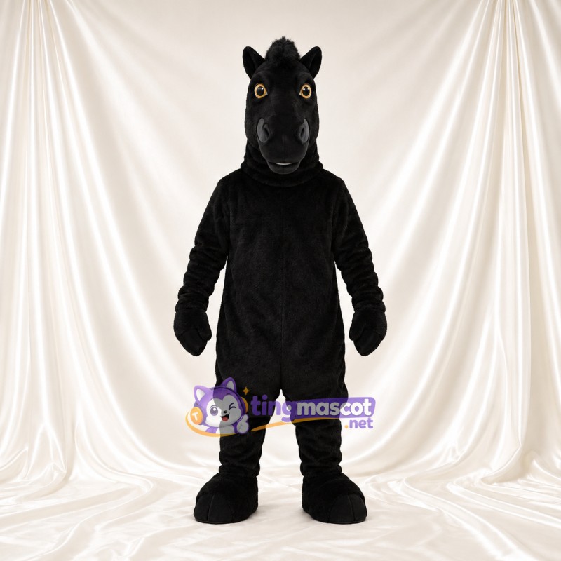 Black Horse Mascot Costume - Black Mane and Round Muzzle Black Horse Mascot Costume - Black Mane and Round Muzzle
