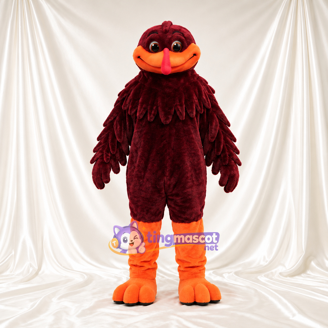 Costume de mascotte Oiseau – bordeaux – Bec (orange); Pieds Costume de mascotte Oiseau – bordeaux – Bec (orange); Pieds