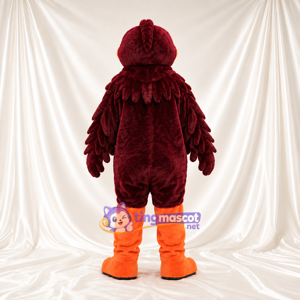 Costume de mascotte Oiseau – bordeaux – Bec (orange); Pieds Costume de mascotte Oiseau – bordeaux – Bec (orange); Pieds