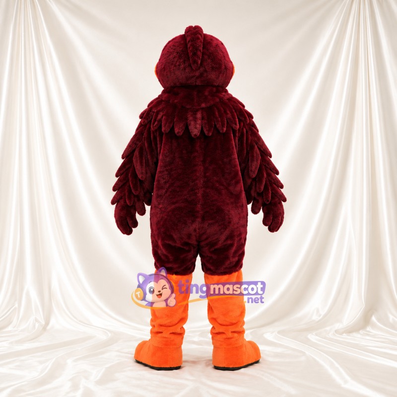 Costume de mascotte Oiseau – bordeaux – Bec (orange); Pieds Costume de mascotte Oiseau – bordeaux – Bec (orange); Pieds
