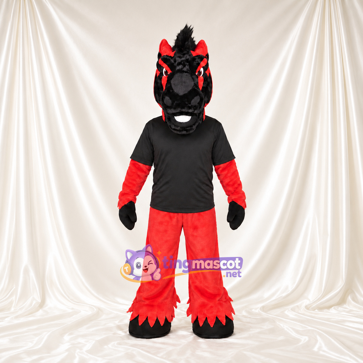 Black and Red Dragon Mascot Costume - Black Shirt Black and Red Dragon Mascot Costume - Black Shirt