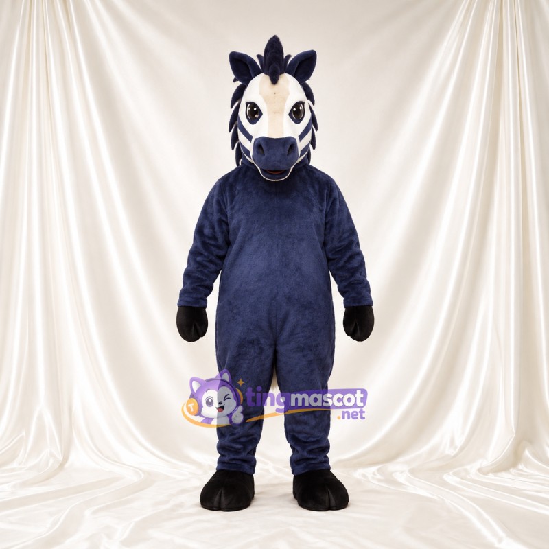 Costume de mascotte Cheval – bleu marine – Queue (blanc); Visage Costume de mascotte Cheval – bleu marine – Queue (blanc); Visage