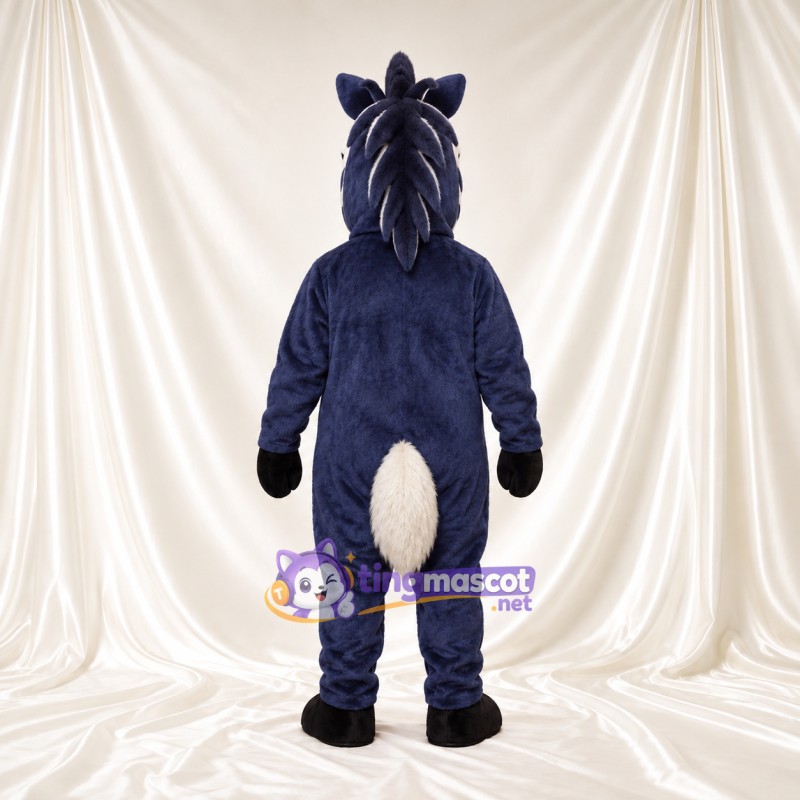 Costume de mascotte Cheval – bleu marine – Queue (blanc); Visage Costume de mascotte Cheval – bleu marine – Queue (blanc); Visage