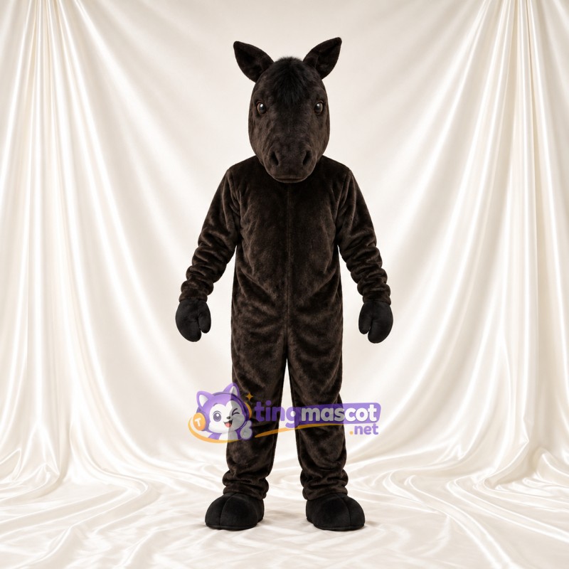 Costume de mascotte Cheval – marron foncé – Crinière (noir); Longue queue