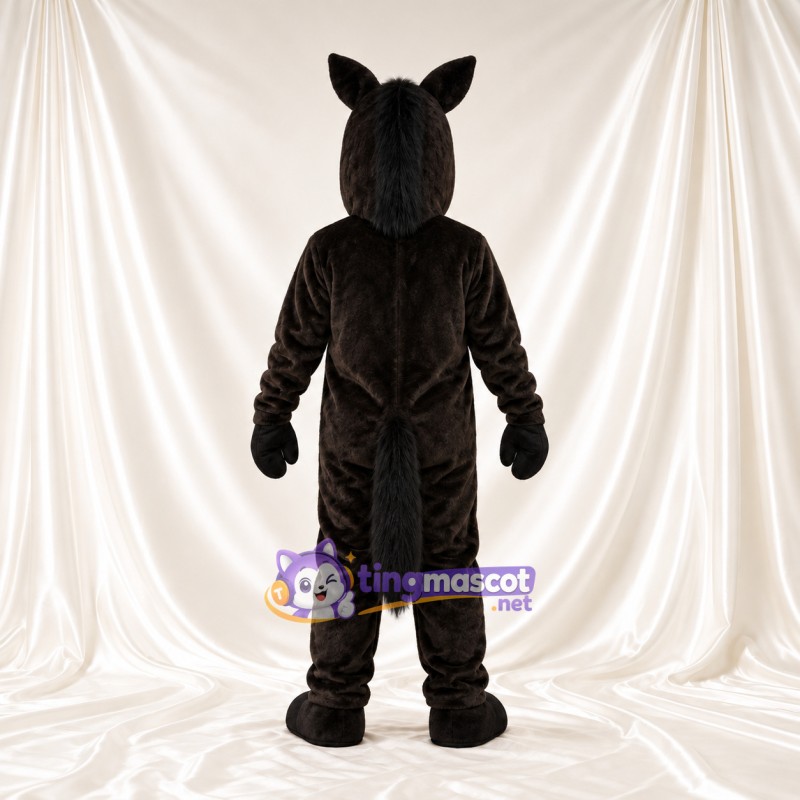 Costume de mascotte Cheval – marron foncé – Crinière (noir); Longue queue
