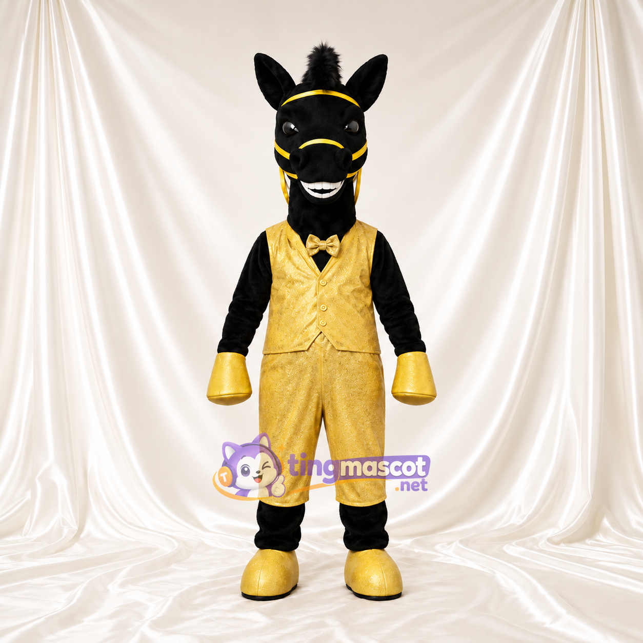 Costume de mascotte Cheval – noir – Costume (doré) Costume de mascotte Cheval – noir – Costume (doré)