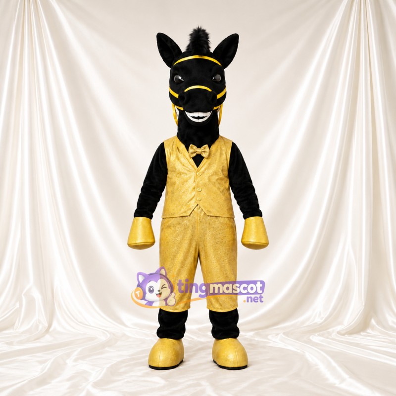 Costume de mascotte Cheval – noir – Costume (doré) Costume de mascotte Cheval – noir – Costume (doré)